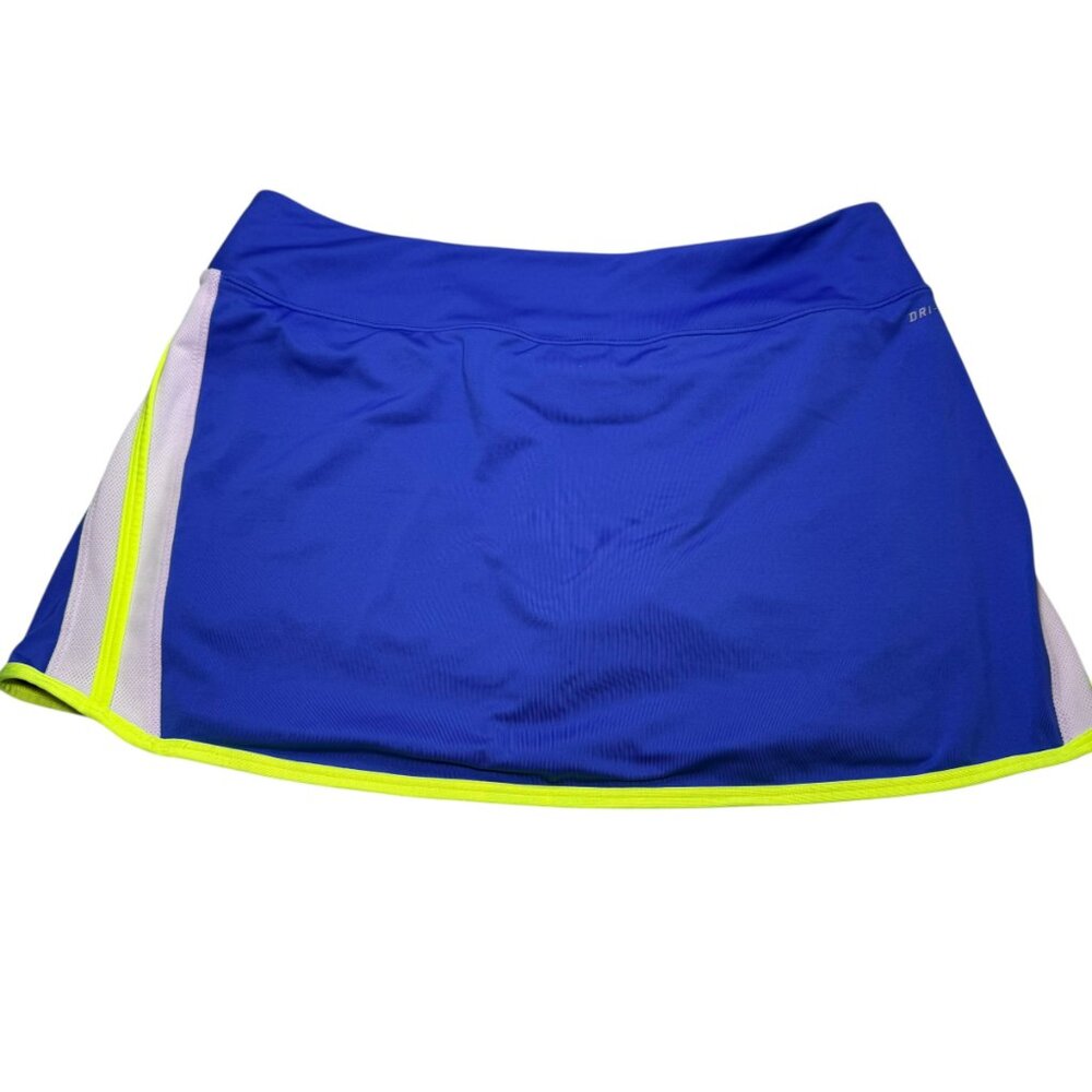 Nike Dri-Fit Tennis Skirt Skort Royal Blue Neon Volt Yellow Mesh Trim Size L - Picture 8 of 9
